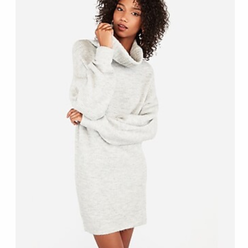 🩶 Express Ribbed Cowl Neck Mini Shift Sweater Dress